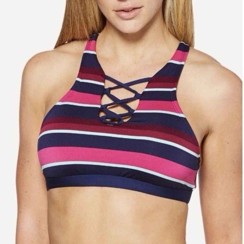 Jag Bikini Top Medium Striped Racerback Lace Up Front Adjustable NWT